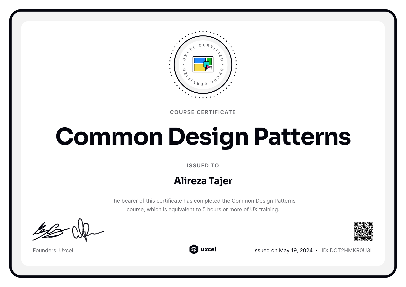 Alireza Tajermanshadi's certificate